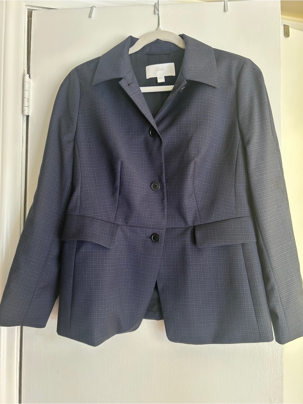 BOSS Hugo Boss Chic Women's Navy Subtle Checked Tailored Blazer Jacket, sz 10